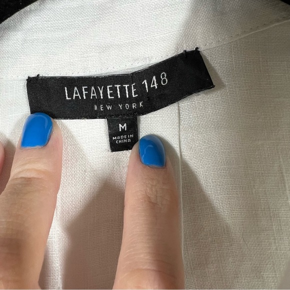 Lafayette 148 White Linen Popover Long Sleeve Oversized Top - Picture 2 of 7